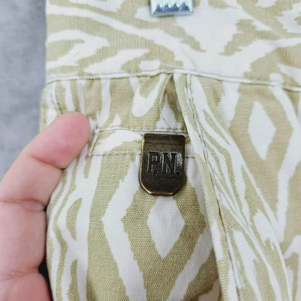 Parish Nation Mens Bermuda Shorts 38 Tan Cream Ikat Print Button Fly Retro 90s